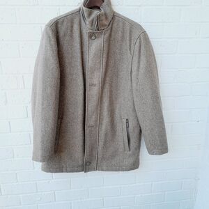 Jos. A. Bank Tan Brown High Neck Quilted Lined Heavyweight Wool Coat Jacket Sz:M
